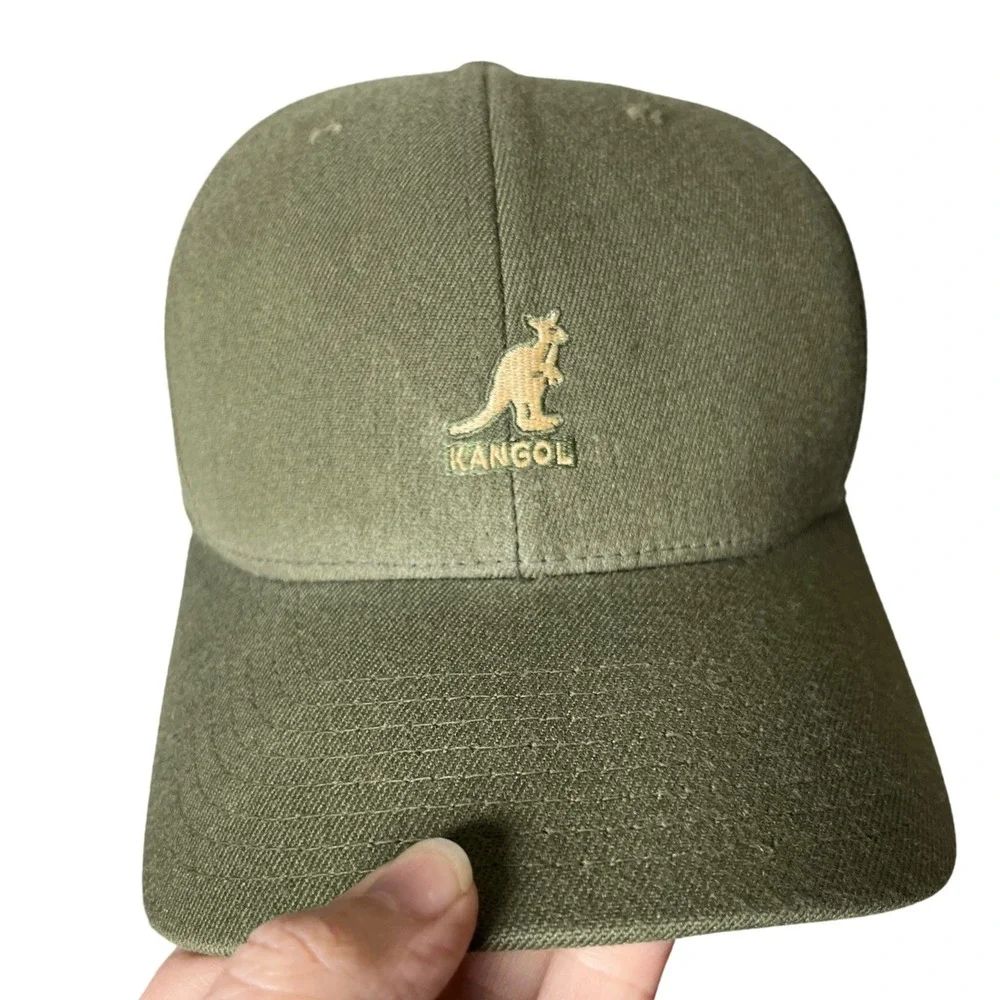 Kangol Wool Flexfit Baseball Cap‎ L/XL Olive Green Curved Brim Logo Hat Preppy